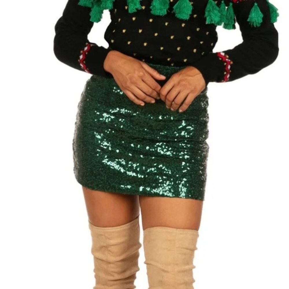 NWT Tipsy Elves Green Sequin Mini Skirt Party Holiday Christmas Sz M